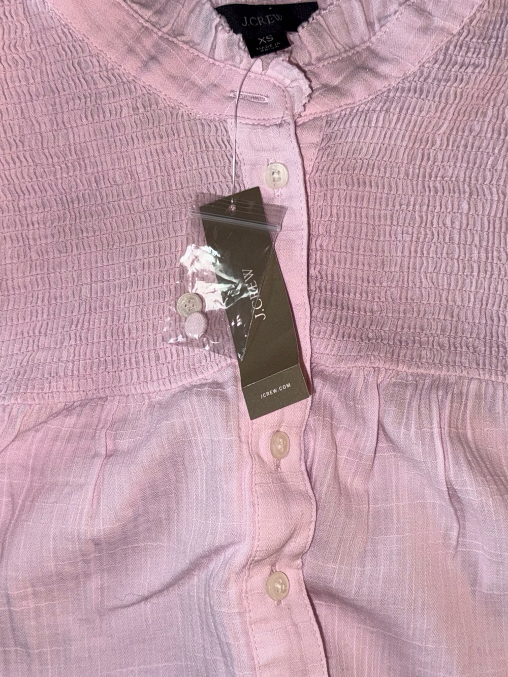 J.Crew NWT Pink Smocked Ruffle Neck Cotton Blouse XS Long Sleeve Boho Top - Picture 9 of 12